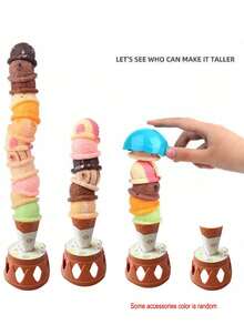 儿童冰淇淋玩具，逼真的冰淇淋勺堆叠游戏，儿童早教模拟厨房趣味益智玩具