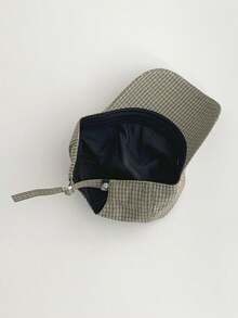 极简刺绣字母软顶复古格纹帽檐帽，薄款长帽檐防晒五片帽，街头风平沿男女通用格子棒球帽，美式英伦学院风，大头围防晒运动帽 - 學院風 - 查看 5