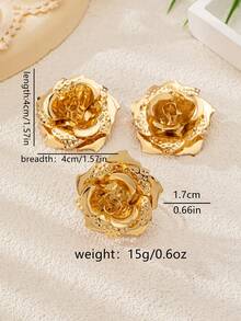 3pcs Exquisite Rose Flower Earrings & Ring Set, Elegant & Fashionable, Suitable For Women's Daily And Party Wear