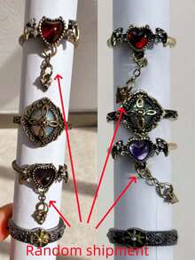 4件套哥特复古独特时尚精致心形恶魔水晶太阳戒指套装，女士日常佩戴、街头、节日、派对饰品 - 彩色 - 查看 2