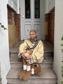 Áo khoác ngoài tay dài rộng cổ cao thêu vỏ sò trơn màu thu đông mới - Màu vàng - Xem 5