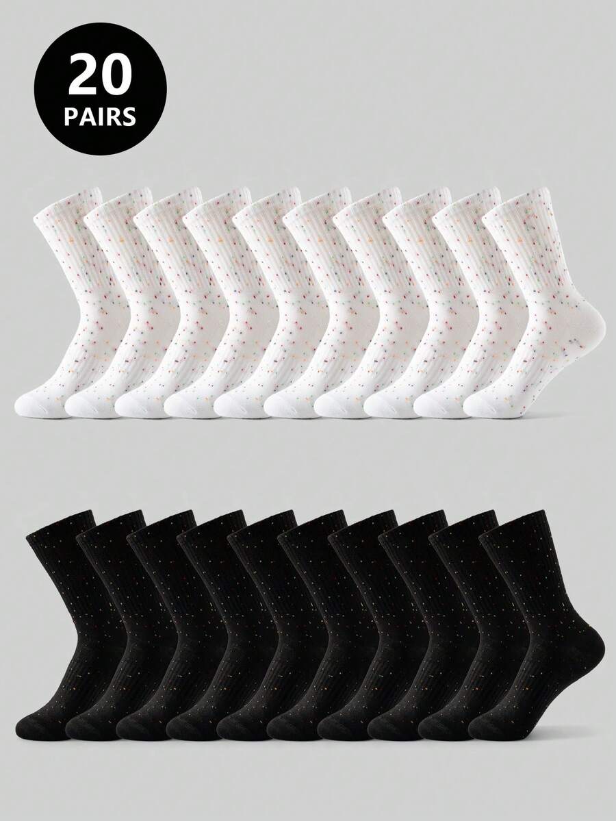 1双男女通用休闲袜，黑白星空波点设计，简约时尚，百搭舒适，适合商务、休闲、运动、秋冬季节，及小腿肚长度，情侣完美礼物