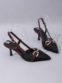 Buckle Office Overseas 金属链条尖头高跟凉鞋，新款秋季细跟印花时尚百搭女鞋