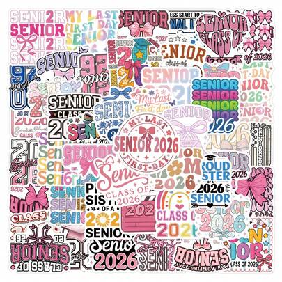 50 miếng dán hoạt hình Preppy Senior 2026, miếng dán vinyl thẩm mỹ dễ thương thích hợp cho sách tô màu, phụ kiện cốc, bình nước, máy tính xách tay, điện thoại, ván trượt, đàn ghi-ta, hành lý, sổ lưu niệm, mũ bảo hiểm, xe đạp, xe máy, ô tô, ba lô cho thanh thiếu niên và người lớn, đồ trang trí tiệc và quà tặng cho lễ Halloween, Giáng sinh, Lễ tạ ơn, lễ Phục sinh