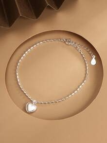 1pc S925 Sterling Silver Bracelet With Minimalist Heart Pendant, Elegant Fashion Jewelry Gift For Women, Mothers, Girlfriends, Friends, Couples, Daily Wear - Silver - View 3