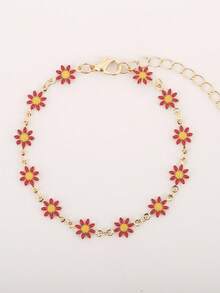 1pc Daisy Flower Bracelet, Women's Chic Minimalist High-End Bracelet - Red - View 1