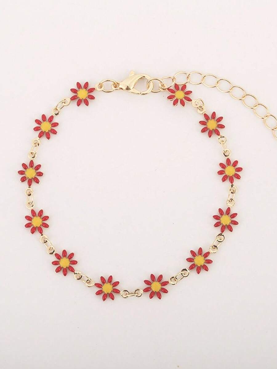1pc Daisy Flower Bracelet, Women's Chic Minimalist High-End Bracelet - Red - View 1