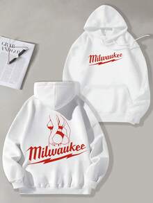 GLEC Milwau Kee, A Combination Of Retro And Street Style, This Classic Retro Street Hot Letter 270g Sports Hoodie Is Suitable For Both Men And Women. This Is A Men's Autumn And Winter High-Quality Retro Fashion Brand Loose, Soft And Comfortable White Long Sleeved Sports Hoodie, Suitable For Outdoor Wear In Autumn And Winter, With A Certain Thickness, Suitable For Daily Wear And Giving To Friends, Outdoor Activities, Back To School Gifts, Christmas Gifts. - 白色 - 查看 1