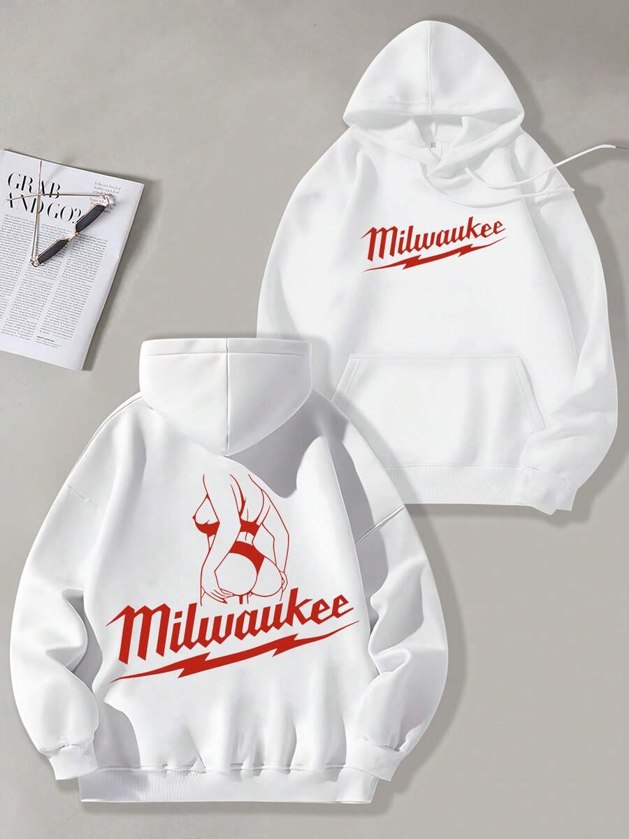 GLEC Milwau Kee, A Combination Of Retro And Street Style, This Classic Retro Street Hot Letter 270g Sports Hoodie Is Suitable For Both Men And Women. This Is A Men's Autumn And Winter High-Quality Retro Fashion Brand Loose, Soft And Comfortable White Long Sleeved Sports Hoodie, Suitable For Outdoor Wear In Autumn And Winter, With A Certain Thickness, Suitable For Daily Wear And Giving To Friends, Outdoor Activities, Back To School Gifts, Christmas Gifts. - 白色 - 查看 1