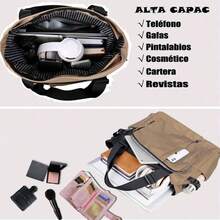Tote Bag Mujer, Bolsas para Mujer con Cierre, Bolso de Lona Multibolsillos con Cremallera, Bolsa de Mujer de Gran Capacidad Adecuada para Viajes Compras Trabajo - Caquí - Ver 3
