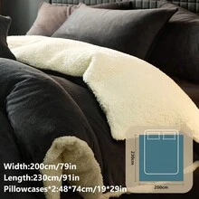 2/3件組被套床上用品套裝，純色床單，適合秋/冬季客房與臥室，適用所有床尺寸－單人、雙人、加大、特大，1件被套與1/2件枕套，家用紡織品，床上用品禮品，可機洗 - 黑色 - 查看 22