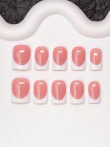 10pcs/Set Handmade Square Nail Tips, Y2K Baddie Style, & White Color With French Tip Design, Suitable Women & Girls, Includes Tools, Great Ladies Nails Nail Supplies Handmade Press On Nails - Nhiều màu - Xem 4