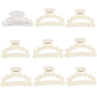 8pcs Pearl Bridesmaid Hair Clips And 1pc Acrylic Bride Logo Hair Clip Set With Rhinestones, Floral Design, Suitable For Wedding Bride Party Favors, Bachelorette Party Gifts, Valentine's Day Gifts