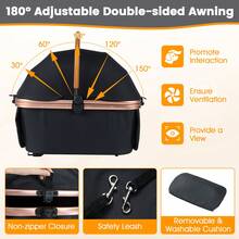 3-In-1 Pet Stroller W/ Removable Carrier Sun Shade Removable Pad Safety Belt - Black - View 6