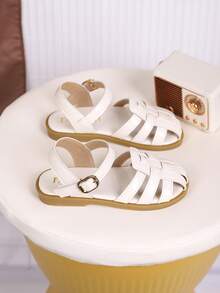 1双儿童流苏PU休闲时尚凉鞋，适合夏季穿着 - 米色 - 查看 5