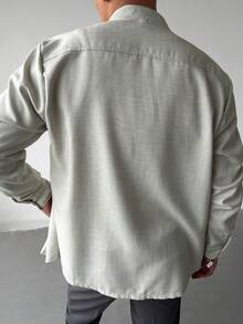 WAIT HIM Men's Solid Color Regular Shoulder Casual Solid Color Shacket - Light Grey - View 3