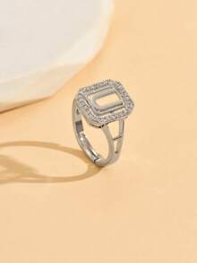 1. 时尚精致的26字母锆石戒指，夏季新款女士首字母开口戒指 - 白色 - 查看 17