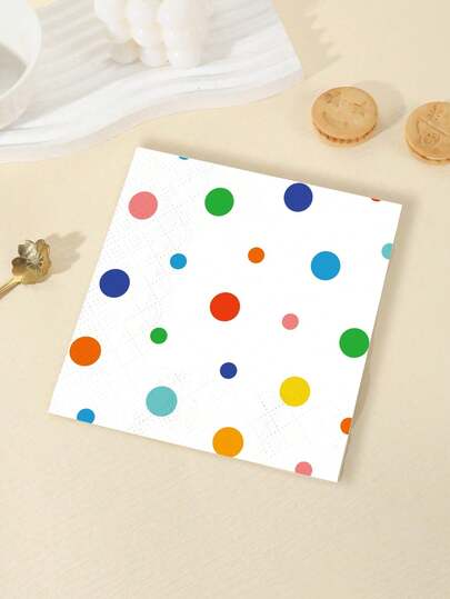 48张13英寸x13英寸彩色波点餐巾纸 - 鲜艳的多色波点印花，纸质材料，适用于生日派对、节日、用餐场合和日常使用