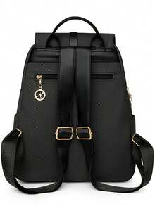 女士软皮背包，大容量女士背包，休闲旅行背包，少女背包 - 黑色 - 查看 4