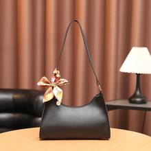 Women's Casual Fashionable Crescent Shoulder Bag, Comes With Exquisite Scarf, Versatile Minimalist Underarm Bag - Black - View 2