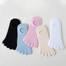 1pair Summer Five Finger Socks Invisible Toe Socks Woman Girl Cotton Thin Solid Soft Shallow Mouth Breathable Socks