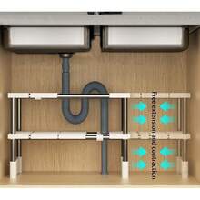 Estante extensible para fregadero de cocina, estantería extensible para armario, disponible en uno o dos niveles, diseño que ahorra espacio, apto para guardar freidoras sin aceite y microondas. - Blanco - Ver 3