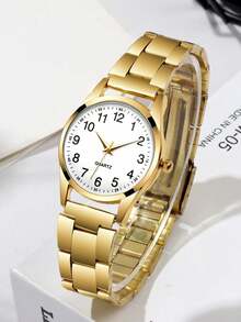 2 件时尚商务休闲男女情侣手表，多功能圆形数字表盘钢表带石英表，情侣情人节礼物套装，适合节日、派对、婚礼、返校季、圣诞节、感恩节、万圣节、复活节等。