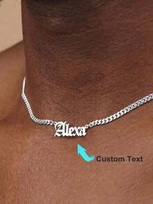 1pc Customized Gothic Women's Name Necklace, 18K Gold Stainless Steel Cuban Chain Name Necklace, Women's Wedding Jewelry Gift - Multicolor - View 9