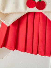 Baby Girl Cherry Blossom Ruffle Long Sleeve Top & Red Skirt Set, Autumn/Winter