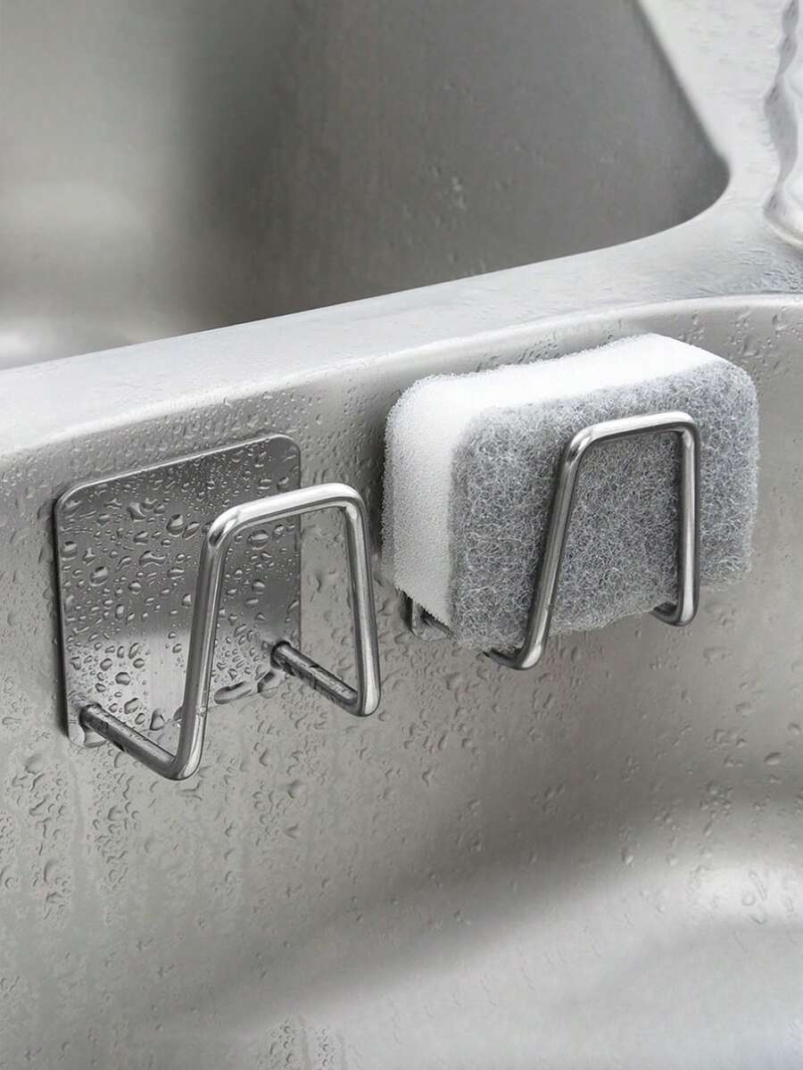 2 piezas Soporte para esponja de acero inoxidable sin taladro - Rejilla de drenaje autoadhesiva para fregadero de cocina, multiusos para esponja, estropajo, jabón de platos, regalo de Navidad 2025 - Multicolor - Ver 1