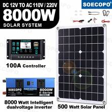 Sistema de energía solar de 10000W, modelo 2024, con panel solar de 500W, inversor de onda sinusoidal pura de 100A MPPT de 12V/24V a 110V/220V, sistema completo fuera de la red, adecuado para el hogar, emergencias, campamento, certificado CE - Negro - Ver 3