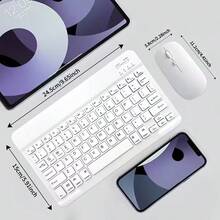 Teclado y Mouse Inalámbrico Bluetooth Colores Pastel | Recargable, Sin Cables, Silencioso y Compacto | Perfecto para Trabajo/Estudio en PC, Tablet y Celular - Blanco - Ver 6