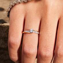 1pc Two-Tone Solitaire Ring For Women, Single Round Zirconia With Pavé Band, Timeless Engagement Jewelry - Hai tông màu - Xem 2