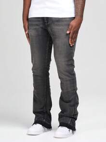 Jeans ajustados y elásticos con efecto desgastado para hombres, estilo casual de calle, adecuados para todas las estaciones - Gris - Ver 3