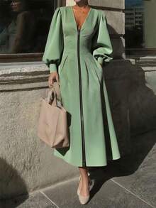 优雅女士秋冬连衣裙，时尚女士优雅长款针织连衣裙 - 薄荷綠 - 查看 3