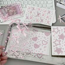 8 Styles Wholesale Cute Mini Butterfly, Heart, Star Shaped Rhinestone Stickers, Suitable For Decorating Scrapbooks, Notebooks, Phone Cases, Face, Strong Adhesiveness, Pink & Blue Color Scheme - Multicolor - View 5