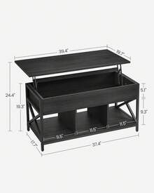 VASAGLE Lift Top Coffee Table For Living Room, Industrial Coffee Table With Hidden Compartments And Storage Shelf, Steel Frame, 50 X 100 X 49-62 Cm, Charcoal Gray And Ink Black - màu đen - Xem 7