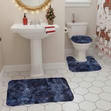 3Pcs Bath Mat Set - 2026 Fashion Mixed Colors Carpet Bathmats, Ultra Soft Velvet Fleece Tie-Dye Bathroom Rugs, Non-Slip, Machine Washable, Absorbent Contour Mixed Colors Mat, Perfect For Bathroom, Shower Room, Home Decorations - Xanh đậm - Xem 2