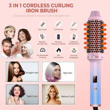 Heated Hair Brush For Styling, 2-In-1 Curling Iron & Straightener With Digital Temp Control (410°F), Includes Styling Glove - Xem 4