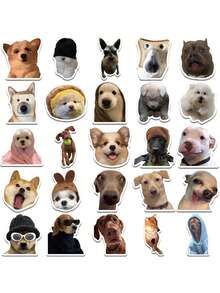 50张/包 可爱有趣的狗狗脸贴纸，防水自粘纸，适用于装饰杯子、行李箱、礼品包装/配件，颜色、文字和图案随机 - 彩色 - 查看 9