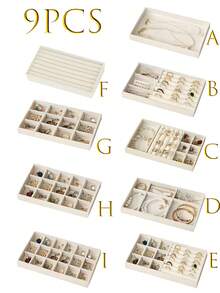 9/1 Pc, Black Velvet Jewelry Tray, Large Capacity Jewelry Storage Box, Independent Compartments, Stackable Jewelry Display Stand, Can Accommodate Earrings, Necklaces, Bracelets, Rings, Hairpins, Hair Bands, Etc. Valentine's Day Velvet Jewelry Tray - Beige - View 28