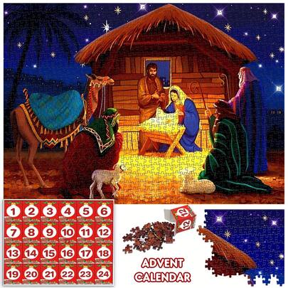Ratoyal Christmas Advent Calendar 2025 Nativity Jigsaw Puzzles 1000 Pieces For Adults, 24 Days Christmas Countdown Calendar For Women Men, Christmas Countdown Advent Story Puzzles Gift, Christmas Party Favors, Christmas Goodie Bag Stuffers