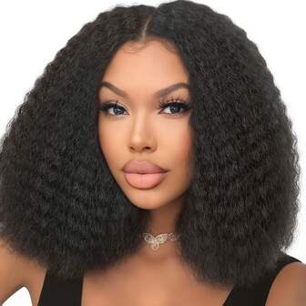 女士卷曲直发 V 型夹入式合成接发，女士假发，短鲍勃造型，无胶无蕾丝，适合初学者，150% 密度，女士短发假发，适合日常派对、万圣节、角色扮演、圣诞节、派对等。音乐