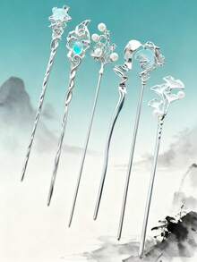 1/2/3/6件套新款中式发夹组合，法式简约休闲时尚复古优雅锌合金材质汉服发饰，新款中式发髻夹，流苏发簪，中式服饰头饰，高端品质，情人节、上学、发饰的完美礼物