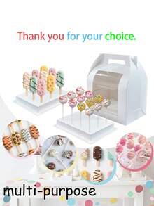 5pcs/1pc Portable Cake Pop Display Box, Cake Pop Packaging Box With Transparent Window, White Cake Pop Container - White [Round Hole + Flat Hole] - View 6