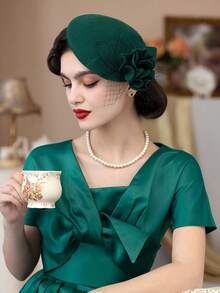 1pc Wool Blend Beret Fascinator Hats For Women Tea Party Hats Fascinators Kentucky Derby Hat Wedding Cocktail Flower Hats - Multicolor - View 4