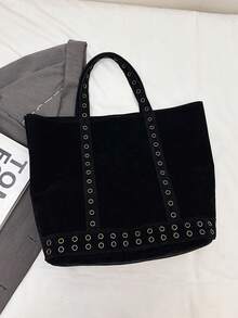 Niche Design Temperament Rivet Tote Bags Large Capacity Suede Fashionable Versatile Casual Shoulder Armpit Bag - Black - View 10