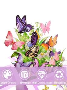 Butterfly Pop Up Card Box, Accompanied By An Exquisite Envelope, Valentine's Day Pop-Up Box, 3D Pop Up Birthday Cards, Happy Birthday Gifts Cards For Women, Daughter, Mom, Sister, Friend, Butterflies & Flowers Greeting Card With Blank Notecard & Envelope - Multicolor - View 9