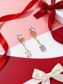 一对简约后挂式水钻耳环，独特闪亮设计，百搭佩戴 - 均碼 - 查看 6