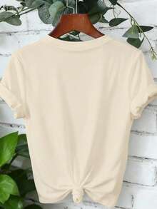 Retro Floral Pattern Printed Fashion Casual Short Sleeve Summer Fitted Round Neck Women's T-Shirt - Apricot - View 2